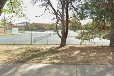 Outdoor recreation courts in a neighborhood park.