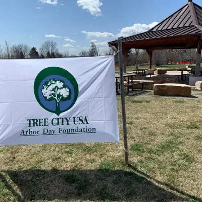 tree city usa banner in front of pavillion